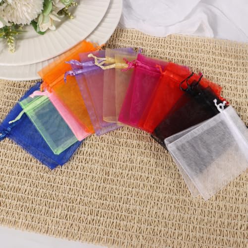 Kelfuoya 50Pcs Organza Drawstring Pouches, Mix Color 3"×4" Sheer Gift Bags - color: Mix color-3"x4"