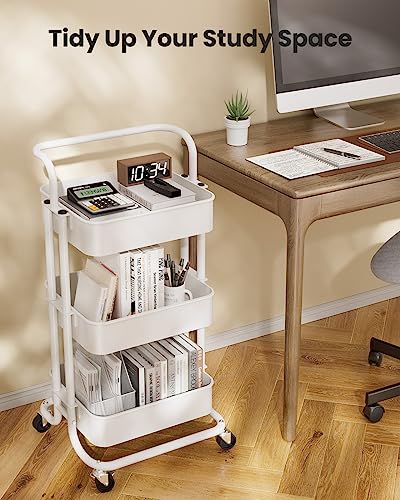 Pipishell 3 Tier Rolling Cart, Utility Cart with Wheels & Handle, White - color: White, size: 3-Tier