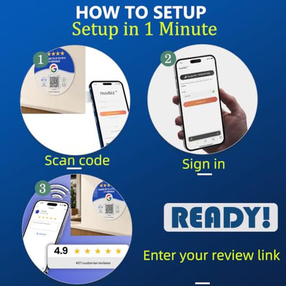 NFC Review Tap Card Plate for Google, for Business Counter, Door & Wall - size: 6.3" Round Adhesive Plate