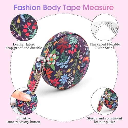 Retractable Mini Leather Tape Measure, Auto Retract TropicalPlants - color: Colorful Tropical Flowers