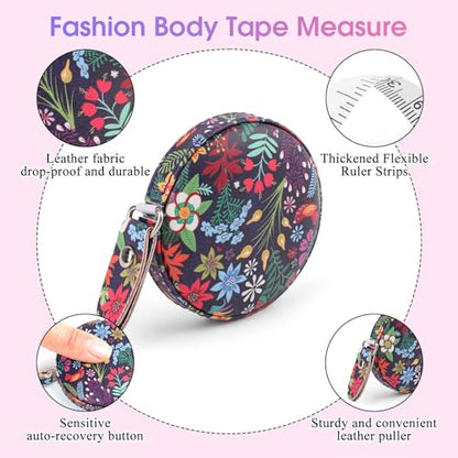Retractable Mini Leather Tape Measure, Auto Retract TropicalPlants - color: Colorful Tropical Flowers