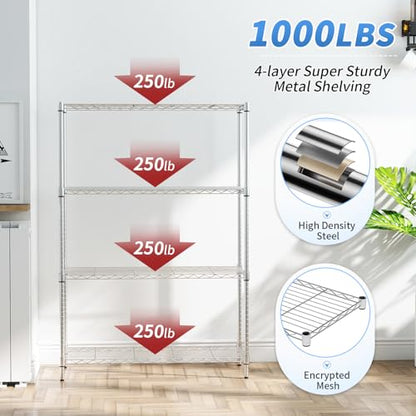 BestOffice | 4-Tier Wire Shelf | 36" x 14" x 54" | Chrome - color: Chrome, size: 36"D x 14"W x 54"H