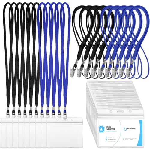 Marspark 100 Sets 4"x3" Name Badge Holder with Lanyard Bulk, Black, Blue - color: Black, Blue