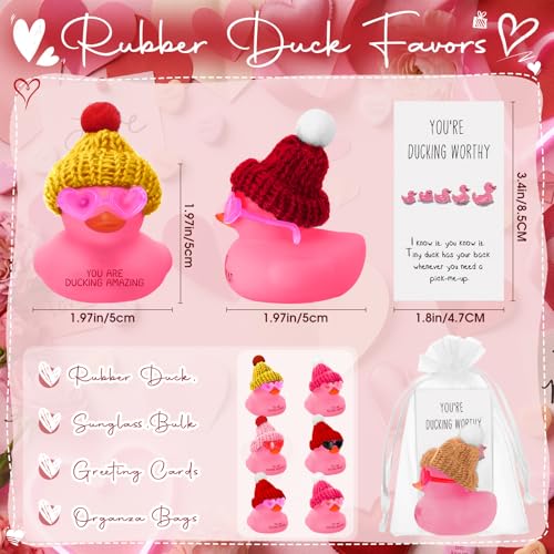 Liliful 24 Sets Pink Rubber Ducks with Knit Hat Sunglasses Card Bag - color: Pink