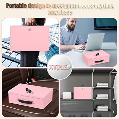 xydled Fireproof Document Box with Key Lock, Fire Safe Box, Pink - color: Pink, size: Large