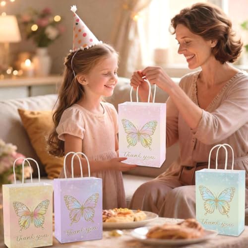 piqiya 24pcs Butterfly Birthday Goodie Bags,Party Favor Gift Bags,Colorful Gift Bag for Baby Shower, Wedding - color: butterfly mix