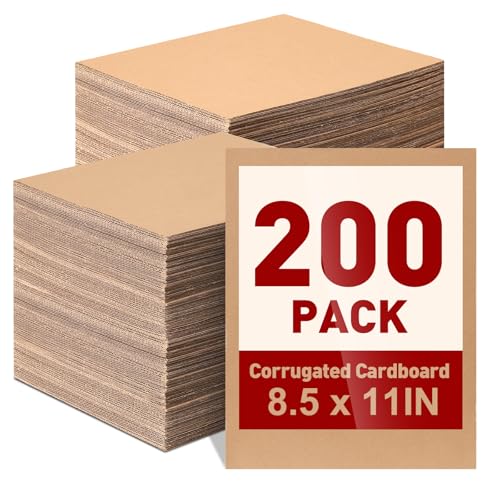 200 Pack 8.5x11 Inch Corrugated Cardboard Sheets, Flat Cardboard Paper Inserts for Shipping, Mailing, Packing, DIY Crafts - size: 8.5x11in-200Pack