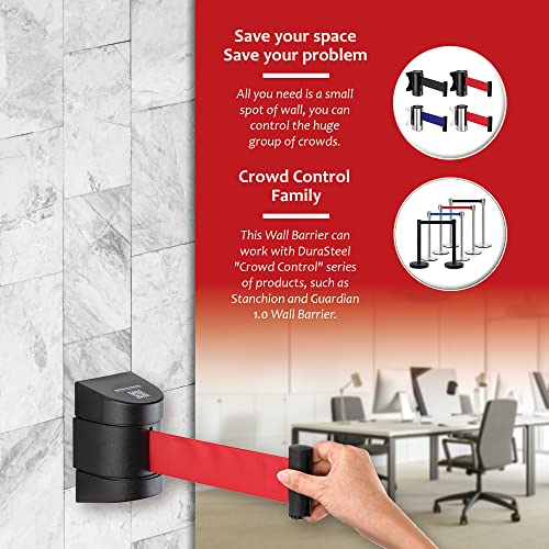 DuraSteel Wall Mount Crowd Control Retractable Belt Barrier - 6.5 Ft Red Retractables Barrier Belt w/ABS Casing, Do Not Enter Crowd Control Barriers Line Divider NOT Stanchions with Retractable Belts - color: Red Belt, size: Guardian 2.0 Black Body