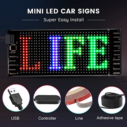 KJOY Mini LED Car Signs, 6.7''x2.76'' Flexible USB 5V LED Digital Sign Bluetooth Application Control DIY Programmable Scrolling led Sign for Car Party Wedding Festival - size: 7"x3"-1PCS