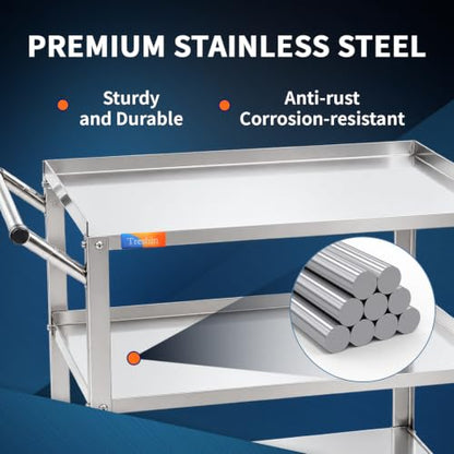 Treshin 3 Tier Stainless Steel Utility Cart, 21" W x 32.87" L x 33.58" H - size: 21"W x 32.87"L x 33.58"H