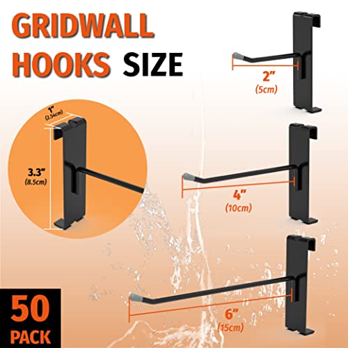HUHOLE 50 Pack 6 Inch Black Gridwall Hooks Metal Display Hangers - size: 6 Inch