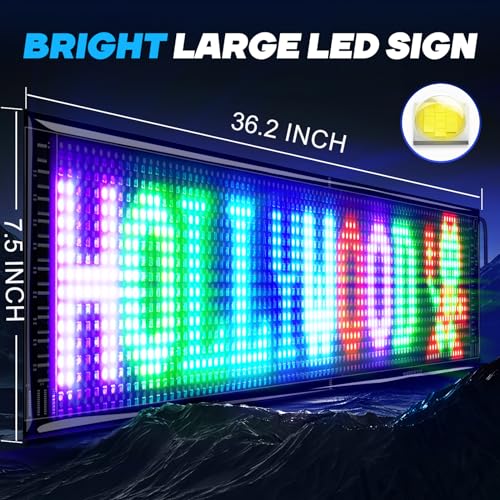 KJOY Large Bright LED Sign,37''x8'' Flexible 12V Multi Ttask Loop Playback LED Store Sign, Bluetooth App Control Custom Text Pattern Animation Scrolling LED Sign Programmable for Store Hotel School - size: 37"x8"-1PCS