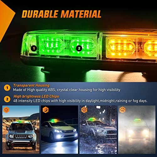 Nilight 12 Inch Roof Top Strobe Lights 48LED 12V 24V - color: Amber and Green