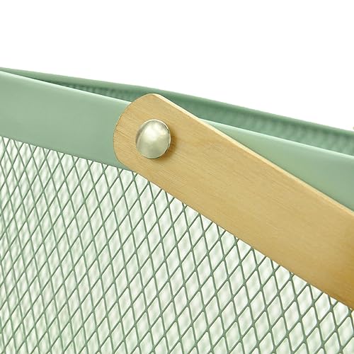AJIODA Metal Mesh Steel Basket, Storage Organizer Basket Multi-functional Hanging Kitchen Basket Fruit Basket Bin with Bamboo Handle, 9.84 x 10.2 x 7 inch, Mint Green - color: Mint Green