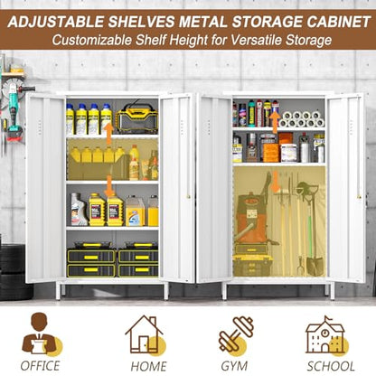 pozdeg 47.24" White Lockable Small Metal Storage Locker - color: White, size: 14.96"D x 27.17"W x 47.24"H