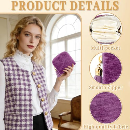 Travel Jewelry Case for Women, Portable Pouch Bags Velvet Organizer - color: Ah-light purple
