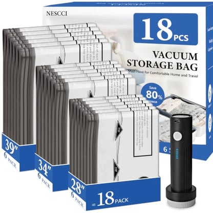 18 Pack Travel Vacuum Bags for Clothing with Rechargeable Wireless Air Pump - size: 18 Combo Size (Blue)