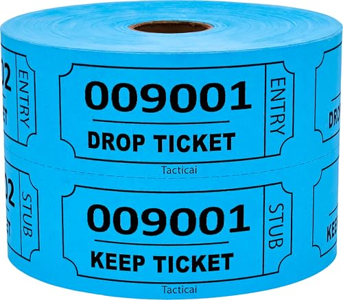 Tacticai 500 Jumbo Raffle Tickets, Big Number, 50/50 Double Roll, Blue
