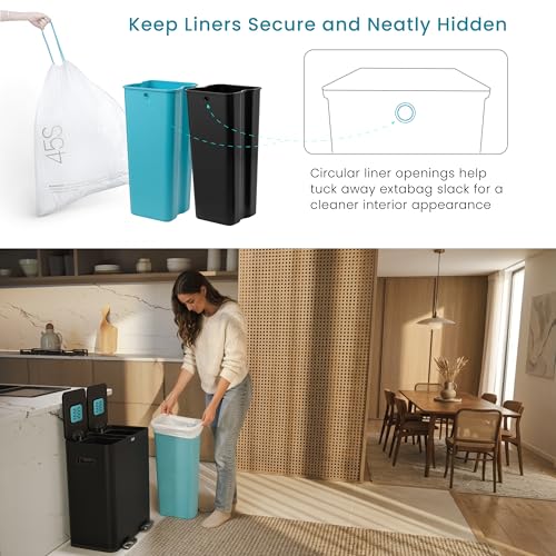 Home Zone Living 16 Gallon Kitchen Trash Can with Dual Compartments - color: Black, size: 16 Gallon