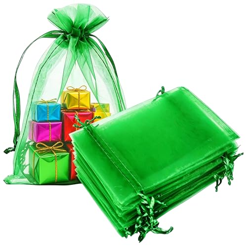 Sheer Organza Mesh Drawstring Gift Goodie Bags 100pcs 4x6 Inch Green - color: Green 4x6in 100pc