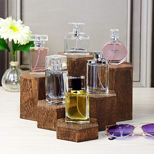 MOOCA 6-Piece Wood Hexagon Jewelry Display Stand Risers for Accessories - color: Brown, 6 Pieces