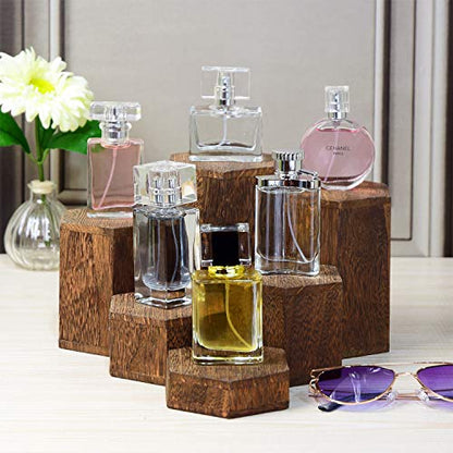 MOOCA 6-Piece Wood Hexagon Jewelry Display Stand Risers for Accessories - color: Brown, 6 Pieces