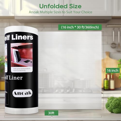 Anoak Shelf Liner - Non-Slip Cabinet Liner, 16 Inch x 30 FT(360 Inch) Durable Waterproof Washable Oil-Proof for Kitchen Cabinet, Shelves, Refrigerator, Storage, Desks, Non Adhesive - size: 16"W x 360"L