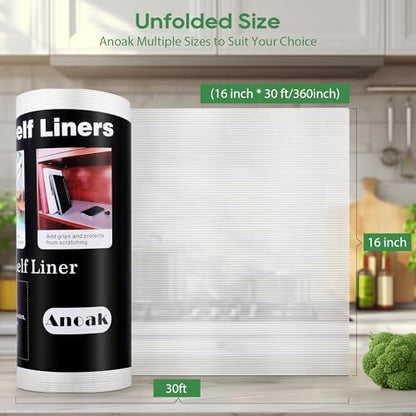 Anoak Shelf Liner - Non-Slip Cabinet Liner, 16 Inch x 30 FT(360 Inch) Durable Waterproof Washable Oil-Proof for Kitchen Cabinet, Shelves, Refrigerator, Storage, Desks, Non Adhesive - size: 16"W x 360"L