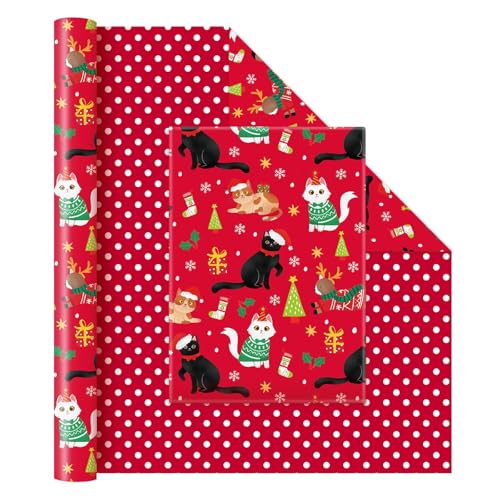 WERNNSAI Cat Christmas Wrapping Paper Jumbo Roll 33 ft Black Cat with Hat - color: Christmas Cat