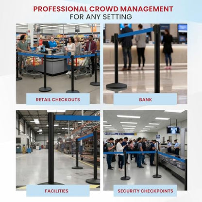 CCW Series RBB-100 2-Pack Retractable Belt Barrier Stanchions, 11 Ft Blue - color: Blue Belt wit Black Post