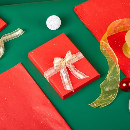 SUNCOLOR 36 Sheets Glitter Red Tissue Paper for Gift Bags, 20 x 20 Inch Sparkling Tissue for Gift Wrapping, Crafts & Holiday Packaging - color: Red