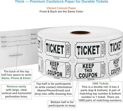 Tacticai 1000 Raffle Tickets, 50/50 Double Roll, White - color: A - Double Roll - 1,000 Tickets - Keep - White