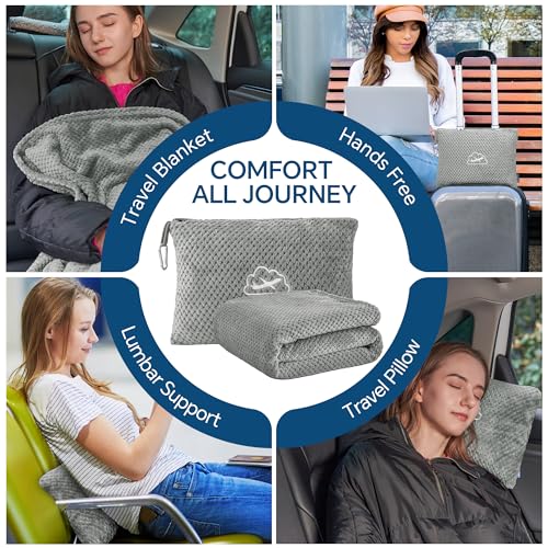 BEDELITE Travel Blanket with Bag, Jacquard Fleece Blanket 65"x40", Grey - color: Grey