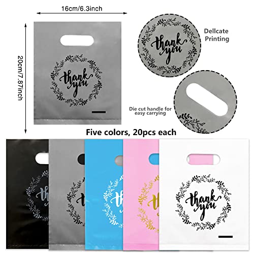 TOSPARTY 100PCS Thank You Merchandise Bags 5 Kinds of Color Party Gift Bags Candy Cookie Bag for Birthday Party Baby Shower Wedding Christmas Retirements - color: Colorful