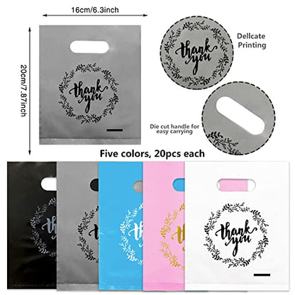 TOSPARTY 100PCS Thank You Merchandise Bags 5 Kinds of Color Party Gift Bags Candy Cookie Bag for Birthday Party Baby Shower Wedding Christmas Retirements - color: Colorful