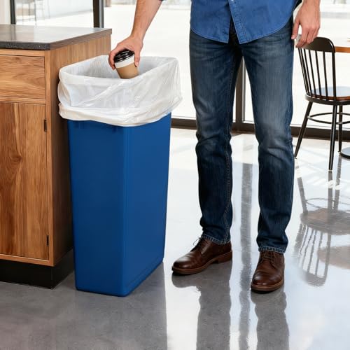PLASTIC PRINCE 23 Gallon Slim Trash Can Kitchen, Commercial Tall Trash Bin Narrow, Rectangular Slim Jim Skinny Garbage Can for Home Garage Office Restaurant, Blue - style: Blue Can