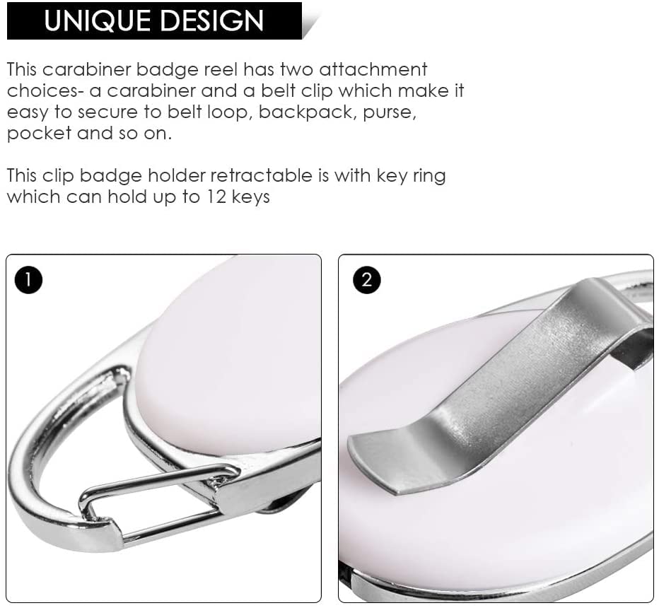 moeverEX Retractable Badge Holder with Carabiner Reel Clip and Key Ring - size: White-10pcs