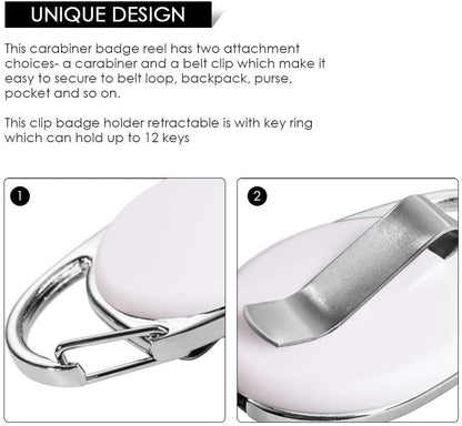moeverEX Retractable Badge Holder with Carabiner Reel Clip and Key Ring - size: White-10pcs