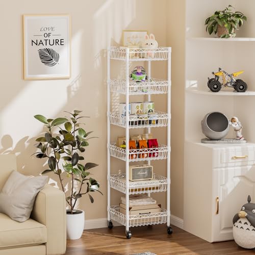 SINGAYE 6 Tier Shelf Wire Shelving Adjustable Storage Shelves Basket Rack - color: White, size: 6-Tier[13.5"Dx13.5"Wx63"H]