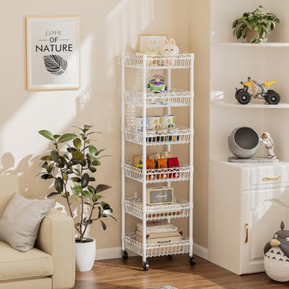 SINGAYE 6 Tier Shelf Wire Shelving Adjustable Storage Shelves Basket Rack - color: White, size: 6-Tier[13.5"Dx13.5"Wx63"H]