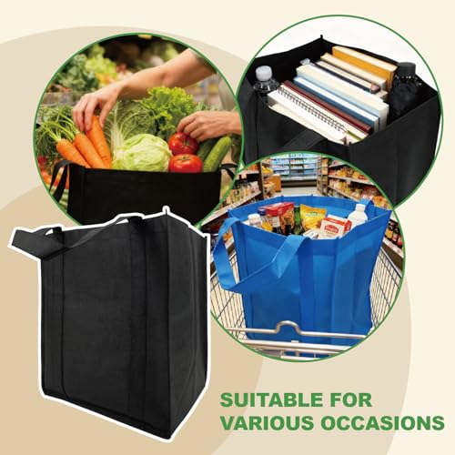 10 Pack Reusable Shopping Bags - 14.9x12.6x9.4 Inth Bulk Tote Bag for Grocery with 5 Pack Thick Plastic Bottom can Hold 50 Lbs, Foldable & Durable with Reinforced Handles