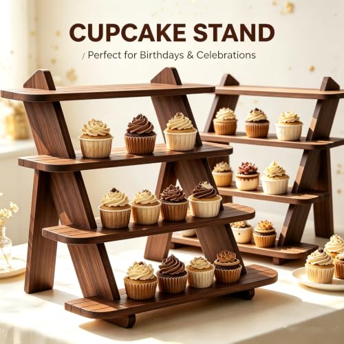 Wooden Cupcake Stand, 4 Tier Wood Rustic Cupcake Stand - color: J-Walnut-2Pcs