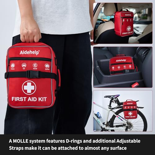520 Pieces Premium First Aid Kit - Large Emergency Medical Kit for Survival, Car, Home, Travel, Camping, Backpack, Hiking, School (Red) - color: Red