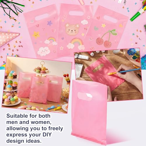 Maitys Pink 300 Pcs Small Plastic Bags with Handles 5x7 for Business - color: Pink