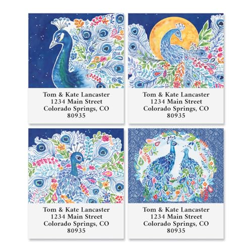 Proud Peacock Personalized Address Labels - Set of 144, 1 ½” x 1 ¾”, Self-Adhesive, Large Flat-Sheet Select Labels, by Colorful Images - color: Proud Peacock