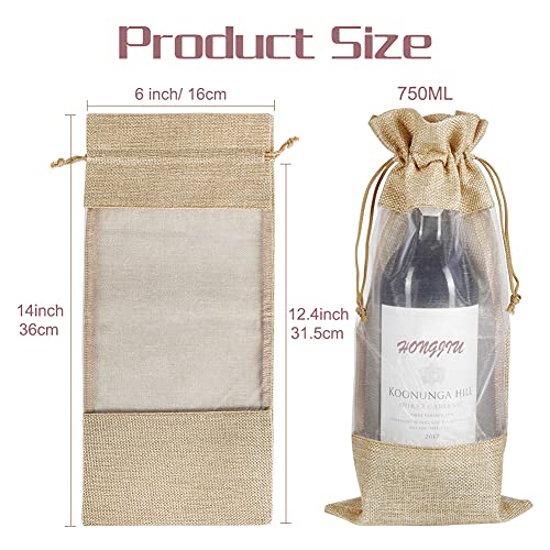 Shintop Wine Gift Bags, 10pcs Drawstring Bottle Bags with Sheer Window - color: Brown, size: 14 x 6.3 Inches (Pack of 10)