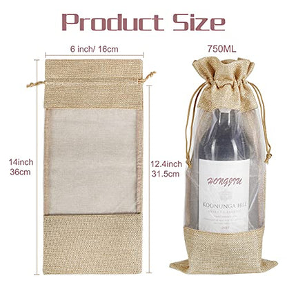 Shintop Wine Gift Bags, 10pcs Drawstring Bottle Bags with Sheer Window - color: Brown, size: 14 x 6.3 Inches (Pack of 10)