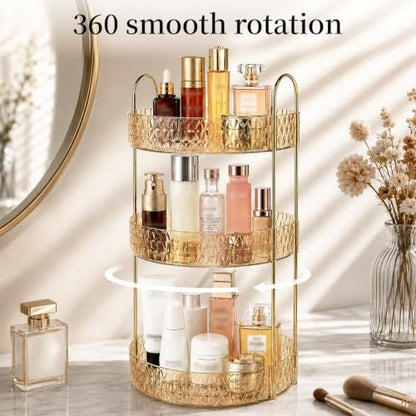 Large Capacity Rotating Makeup Organizer Perfume Stand Holder, 3 Tier Gold - color: Gold, size: 3 Tier (Standard)