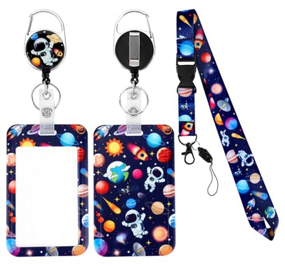 Lanyard with Card Holder, Retractable Badge Reel with Belt Clip for Id Badge Holder Keys Cute Space Planets Astronauts Neck Key Lanyard Detachable for Kids Women Nurses Teacher Student School Supplies - style: Space