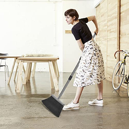 Broom and Dustpan Set for Home, Office, Indoor&Outdoor Sweeping, Stand Up Broom and Dustpan (Black&Gray) - color: Black&gray